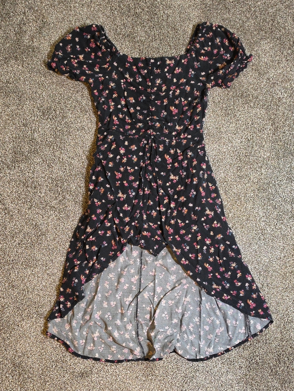 Girls Black Floral Puff-Sleeve High-Low Romper 7/8